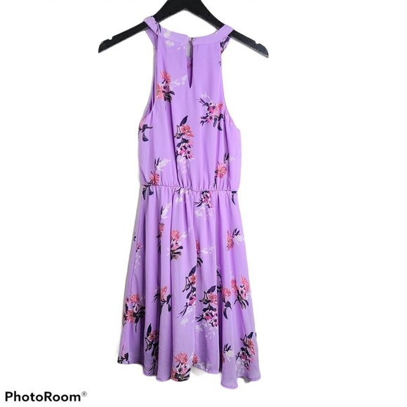 Blue Rain Lavender Purple Floral Halter MiDi Dress - Picture 2 of 7